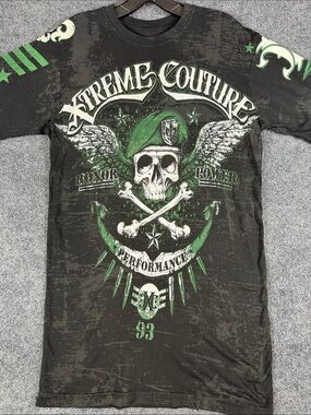 Xtreme Couture Men's Medium Skull Crossbones MMA Graphic T Shirt Black Green